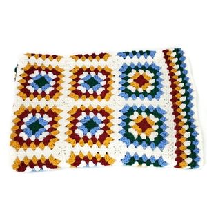 Yellow White Blue Green Red Handmade Crochet Granny Square Blanket